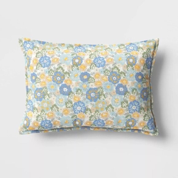 Target Room Essentials Printed Cotton Embroidery Lumbar Throw‎ Pillow Blue 2024 - Picture 1 of 7
